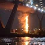 ไฟไหม้ท่อระบายน้ำบนสะพานภูมิพล สมุทรปราการ